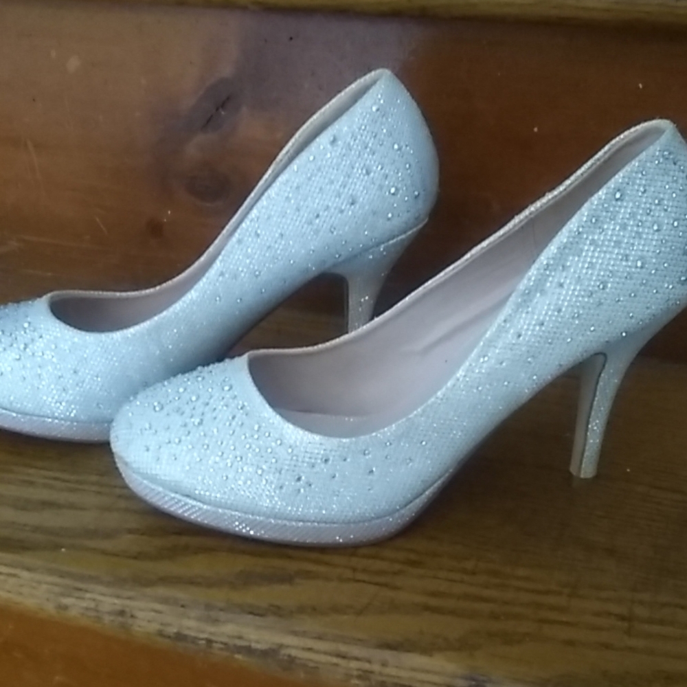 White glitter heels